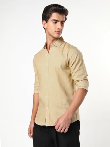 Image of Urbano Fashion Men's Linen Blend Full Sleeve Relaxed Fit Casual Solid Shirt