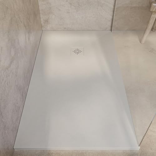 SOULBATH Plato de Ducha - Resina - Gel Coat - Textura Liso/Piedra - Antideslizante - Color Crema Intenso - 170X70- Extraplano 3cm. Incluye Válvula de desagüe - REJILLA MISMO COLOR