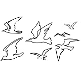 CroBlissful 7 Pcs Metal Seagull Wall Art - Black Flying Sea Birds Wall Decor - Minimalist Line Art - Beach Ocean Decor for Bedroom, Living Room, Office - Indoor/Outdoor Decoration