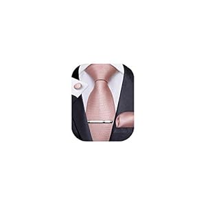 DiBanGu Mens Blush Pink Tie Set Rose Gold Ties for Men Silk Plaids Necktie Handkerchief Cufflinks Tie Clip with Gift Box