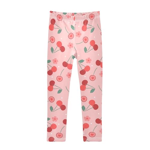 Cherry Love Heart Girls Leggings,Workout Leggings for Girls Toddler Athletic Leggings Size for 3-10T