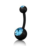 Kugeln: 5,0 mm | 8,0 mm Bauchnabelpiercing Titan Schwarz SWAROVSKI ELEMENTS Kristalle Aquamarin  6-16 mm, Länge:8.0 mm