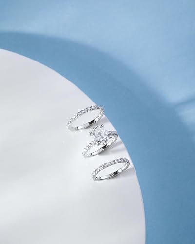 Moissanite Wedding Rings Bridal Set Total 3.8-4.74cttw 3CT Center Round Oval Cut Sterling Silver D Color Wedding Ring Set3