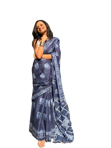 Shiv Textiles Womens Navy Blue Cotton Printed Saree For Women (Smc-St-155-Navy Blue)