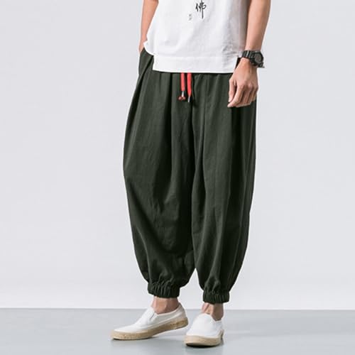 DuDubaby Baggy Pants Men's Cotton Linen Harem Loose Stretchy Waist Casual Hippie Trousers Lightweight Beach4