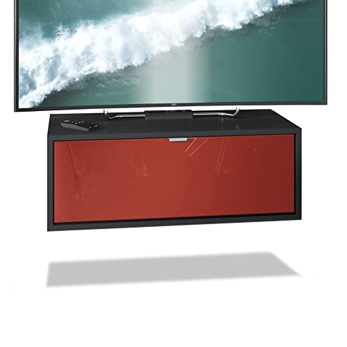 Vladon Meuble TV Lana 80 Armoire Murale lowboard 80 x 29 x 37 cm, Caisson en Noir Mat, façades en Bordeaux Haute Brillance | Grand Choix de Couleurs