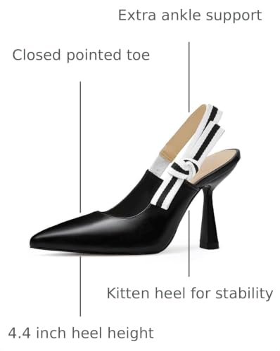 Image of HOCHFART Women's Slingback Kitten Heels Closed Pointed Toe Slip On Pumps | Bowknot, Elastic Slingback Strap, Office, Wedding, Bridal, Formal, Events, Church, Gathering, Casual Outing