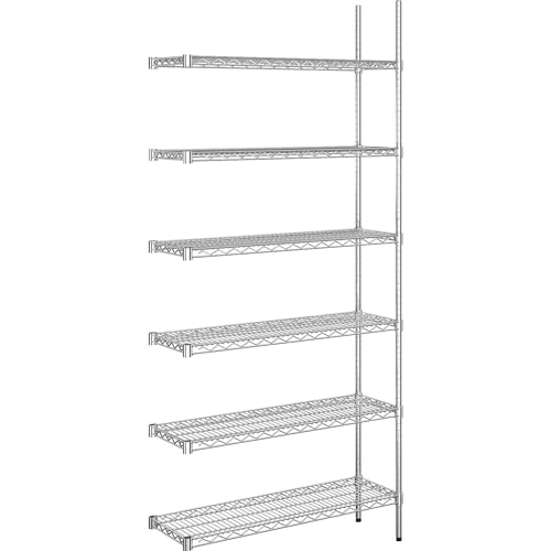 kaiserkraft | Stahldraht-Gitterregal | verchromt | Fachlast 150 kg | BxT 910 x 360 mm | Anbauregal | Höhe 2180 mm | 6 Fachböden