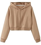 SweatyRocks Women's Long Sleeve Drawstring Full Zip Hooded Jacket Crop Sweatshirt