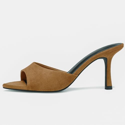 Image of Riekhany High Heel Mules for Women Slip On Open Pointed Toe Classy Patent Leather Stiletto Pumps Formal Slingback Mule Sandals Dress Walking Shoes
