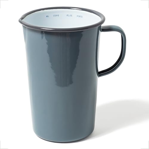 Falcon Enamelware Pitcher 38 oz, Spout & Handle, Pigeon Gray