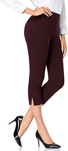 Tapata Women's Capri Dress Pants 19"/20.5" Crop Office Work Pants with High Waist Capris Slacks for Casual Summer 20.5'', Twill, Burgundy, L