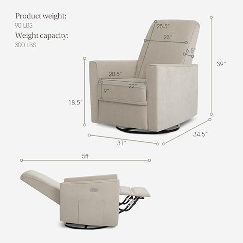 Image of Evolur Harlow Upholstered Power Glider Recliner with USB Charging - Rocking & 275 Swivel with Smooth Glide - Greenguard Gold & FSC Certified - Modern Nursery and Living Room Chair in Tan