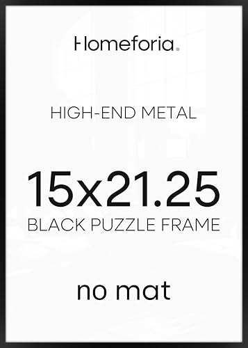 Image of Homeforia 15x21.25 Black Puzzle Frame, High End Metal 15 x 21.25 Picture Frames without Mat, 21.25x15 Thin Black Poster Frame for Wall, 15by21.25 Puzzle Photo Frame, Tempered Glass, Wall Kit, Set of 1