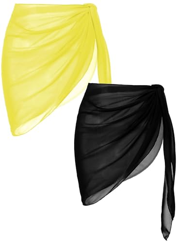 Image of Ekouaer 2 Pieces Women Beach Sarongs Sheer Cover Ups Chiffon Bikini Wrap Skirt for Swimwear S-XXL