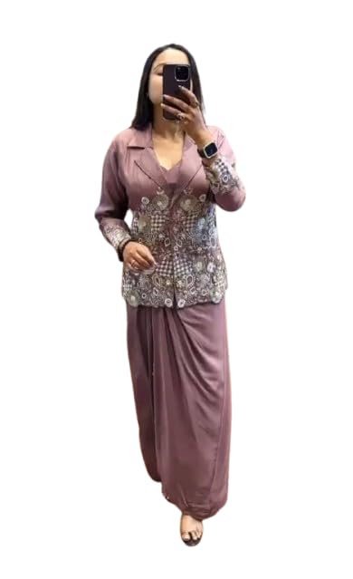 royalstyle Dhoti Shrug with Sarara With Embroidery Work For Women's And Girls For Style Natural Crep Fabric Blouse And fancy dupatta wedding bollywood party girls wear Purple-picture-10