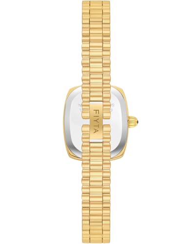 Image of FIYTA Women's Watch - Elegant Gold Small Square Luxury Watch with Sapphire Crystal; 316L Stainless Steel Jewelry Bracelet, Timeless Gift for Her, Mother's Day, Gift Box Included