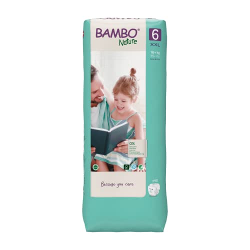 Bambo Nature Pañales ecológicos premium, talla XXL 6 (35+ lb/16+ kg) de alto paquete de 40