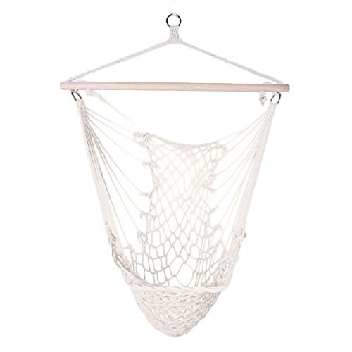 Hammock Hanging Indoor Outdoor Rocking Chair Cotton Mesh Basket Balcony Living Room Hanging Chair Swing Children Adult (Color : Beige, Size : 130 * 90 * 52cm)