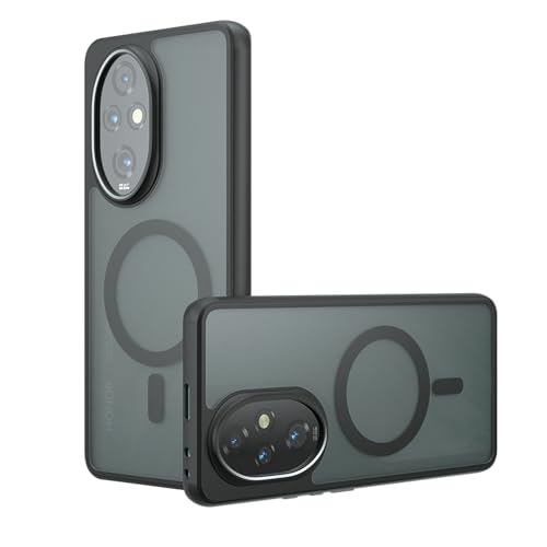Lucyliy Compatible with Honor 200 Pro Phone Case Cover Lens Protection Built-in Magnetic Anti-Shock Matte Texture Black