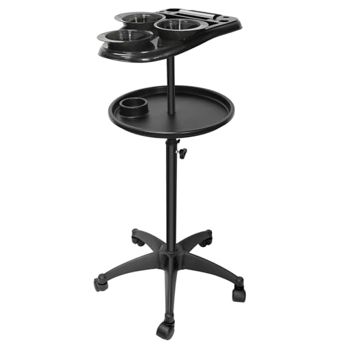 Salon Tray on Wheels, Professional Hair Dyeing Stations with 3 Bowls, Barber Hairstylist and Coloring Rolling Carts, Hairdressers Tools Double Tray for Salon Home Use