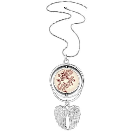 Collier dragon chinois rotatif style urbain avec pendentif ailes d'ange