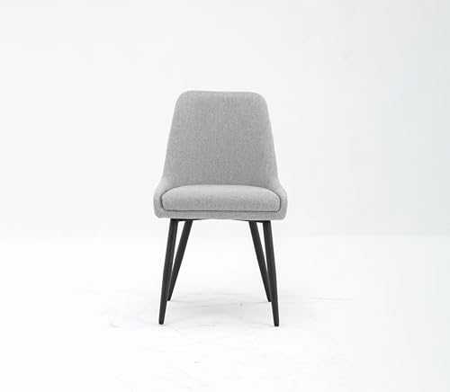 Image of Finch Fox Morris Glam Comfortable Fabric Upholstered Padded Living Room Side Dining Chair for Cafeteria Bedroom, Restaurents, Home, Office with Black Metal Legs in Light Grey Color