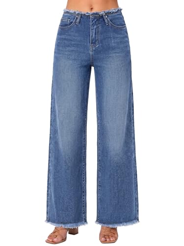 EMMIOL Wide Leg Jeans for Women Mid High Waisted Frayed