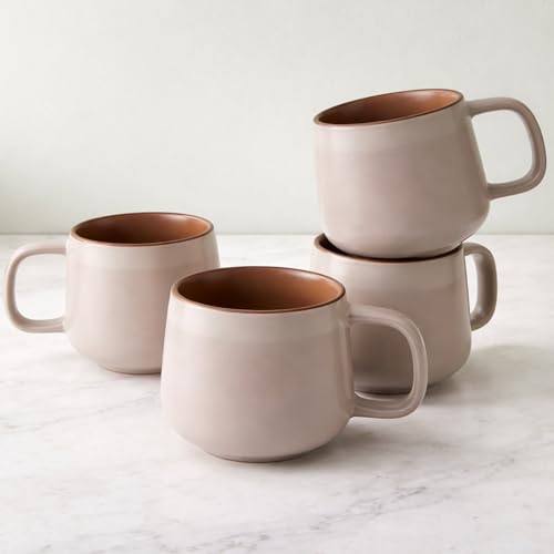 Ava Nord Ceramic Coffee Mugs Set of 4 | 12 oz Stoneware Coffee Cups | Lead-Free, Non-Toxic | Microwave and Dishwasher Safe | Comfortable Handle | Modern Nordic Design for Tea and Latte | Rose Sand
