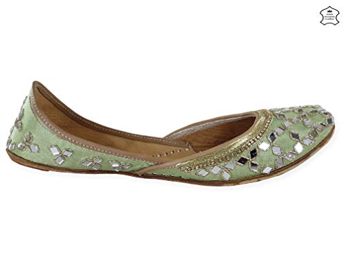 Image of Fulkari Women's Mirror Genuine Soft Leather Juttis | Bite and Pinch Free Jutis | Ladies Punjabi Jutti | Wedding Flat Stylish Mojari | Phulkari Ethnic Flats For Girls |