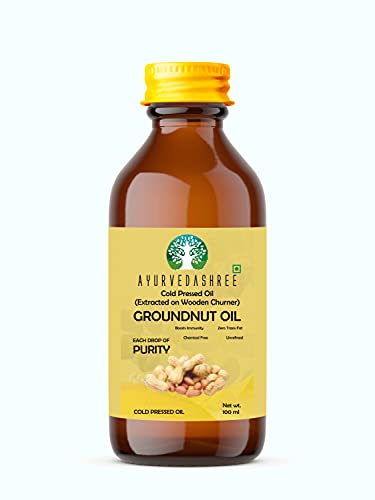 AYUREVDASHREE Cold Pressed Peanut Oil 3.38 fl oz. | Perfect for Deep Frying, High Heat Cooking, Adding to Noodles, Stir-Fries | Wood Pressed Groundnut Oil