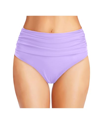 Image of Tempt Me Women's High Waisted Bikini Bottom Tummy Control Ruched Bathing Suit Swim Bottom