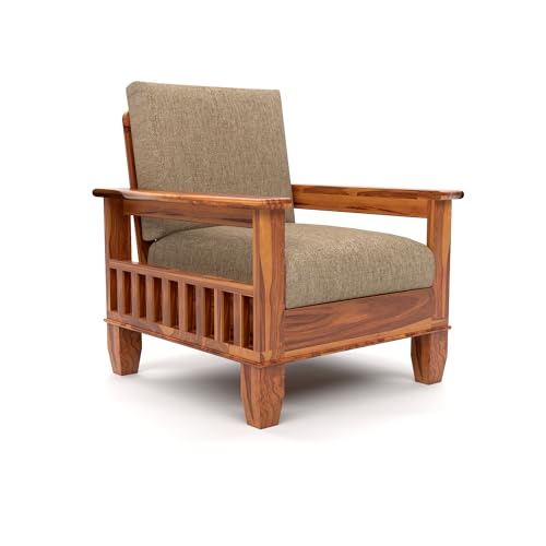 Image of Sheesham Wood Single Seater Sofa | Premium Wooden Single Sofa Chair for Living Room & Bedroom | Single Person Sofa for Home & Office Furniture (Joren Honey, 1 Seater)