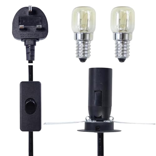 Izzy Himalayan Salt Lamp Replacement Spare Power Cord Cable with Button Control +Safe Plug and 2 Bulbs (E14 Original Replacement)