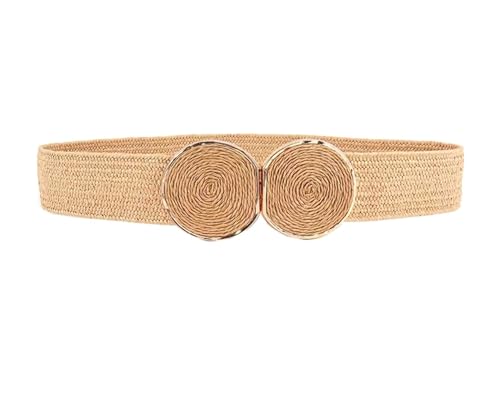 Straw Boho Belt Straw Woven Braided Wide Elastic Waist Belts for Dresses Fashion Double Circle Buckle Waistbands Ladies Belt2