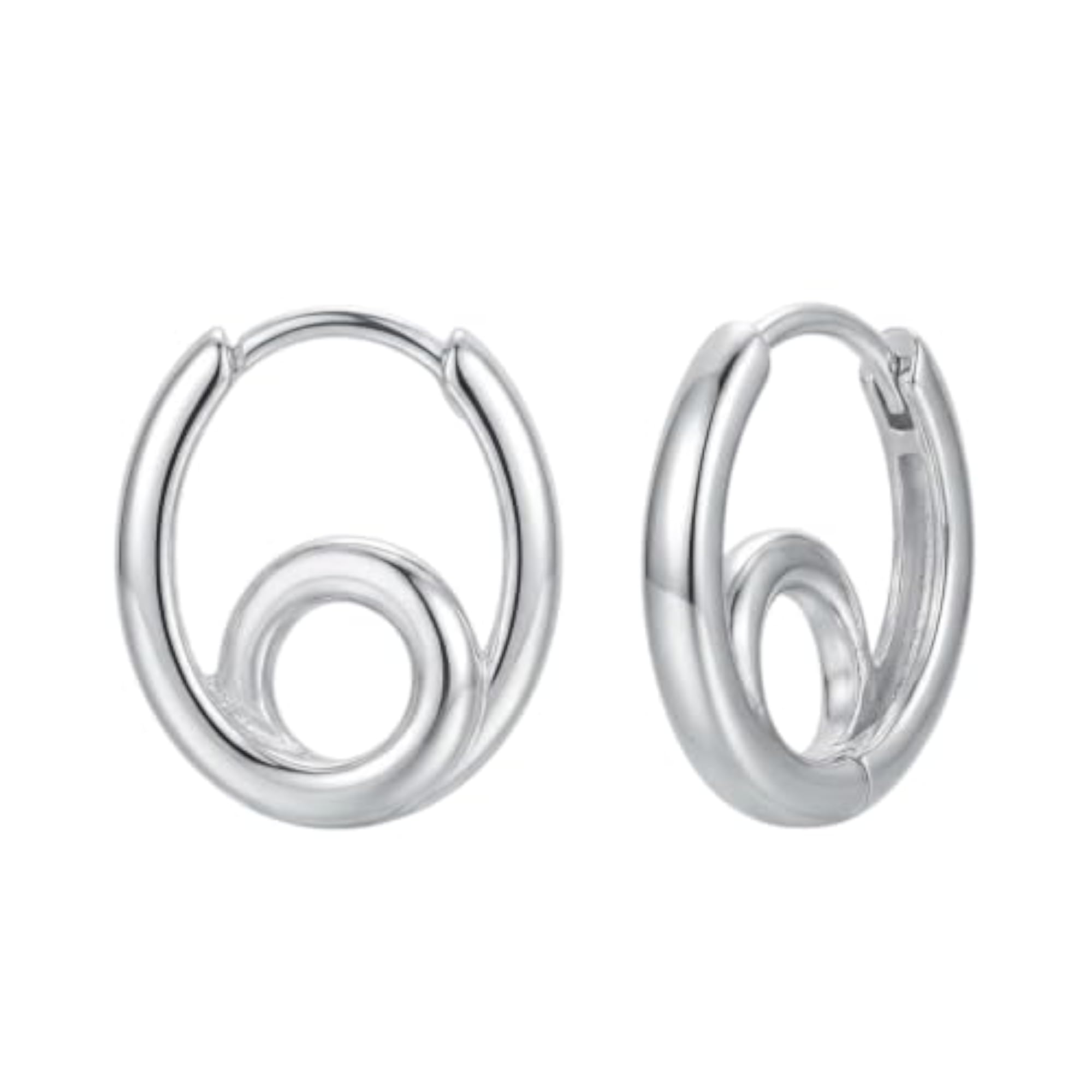 Women's Silver Swirl Huggie Hoop Earrings, Minimalist