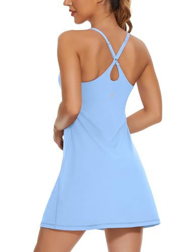 Womens Tennis Dress, 2-in-1 Golf Workout Dress with Built-in Bra & Shorts Pockets, Athletic Dresses with Adjustable Strap