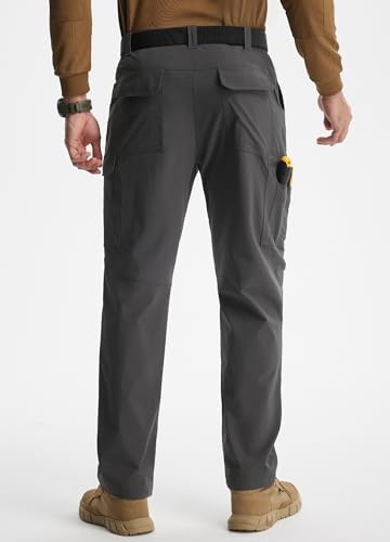 Libin Men's Work Pants Hiking Cargo Pants Water Resistant Stretch Tactical Outdoor Trousers with 9 Pockets, Dark Grey, 34W x 32L