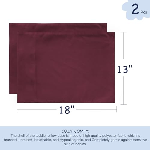 Image of EXQ Home Toddler Pillowcases 13x18 Travel Pillow Case Set of 2, Small Pillow Case Fits Baby Pillow Sized 12x16, 13x18, Kids Pillowcases 2 Pack Machine Washable with Envelope Closure(Burgundy)