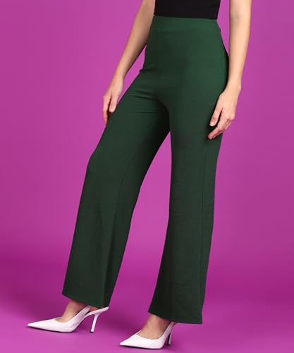 Image of POPWINGS Casual High-Waist Flared Trouser for Women | High-Rise Trouser Pant for Women | Flared Trousers for Women Formal Office Wear