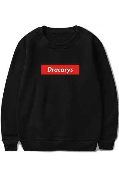 GenericPopular Letter Dracarys Print Basic Long Sleeve Round Neck Pullover Sweatshirt