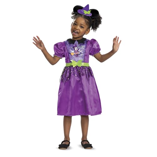 Disney Spooky Witch Minnie Mouse Fancy Dress for Kids & Toddlers, Official by Disguise, Adorable Witch Design Perfect for Halloween, Includes Witch Hat Minnie Headband, in Size 2 & 3-4 Years