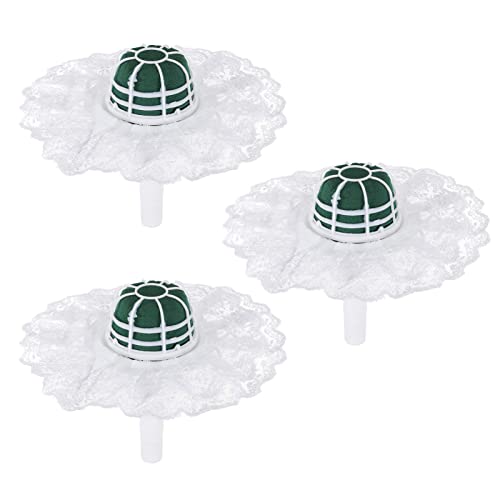 Wakauto 3 Set Foam Floral Handle Bouquet Holder with Lace Bridal Bouquet Handle for Arrangement Bouquet Supplies