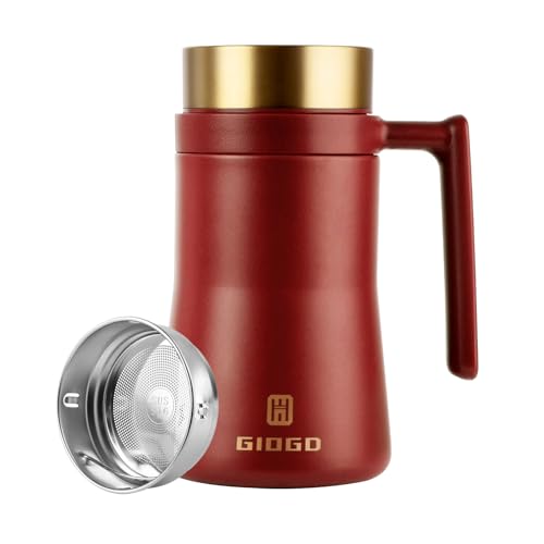 Insulated Mug with Handle and Lid 480ml/16oz Stainless Steel Coffee Mug Travel Mug with Handle Double Wall Vacuum Coffee Tumbler for Hot and Cold Drinks, Coffee, Tea(Red)