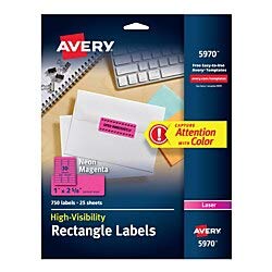 Avery 5970 Neon Laser Labels, Rectangle, 1-Inch x2-5/8-Inch, 750/PK,Neon Magenta