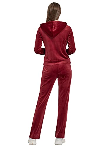 Woolicity Womens Sweatsuit Set Velour Tracksuit 2 Piece Outfits Set Zip Up Hoodies And Pants Sportswear Jogging Set Xl Red Wine #TOP3