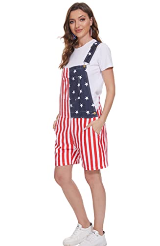 Yxluoky Women's American Flag Denim Overalls Shorts Casual Rompers Denims Bibs Adjustable Strap Jumpsuits #TOP2