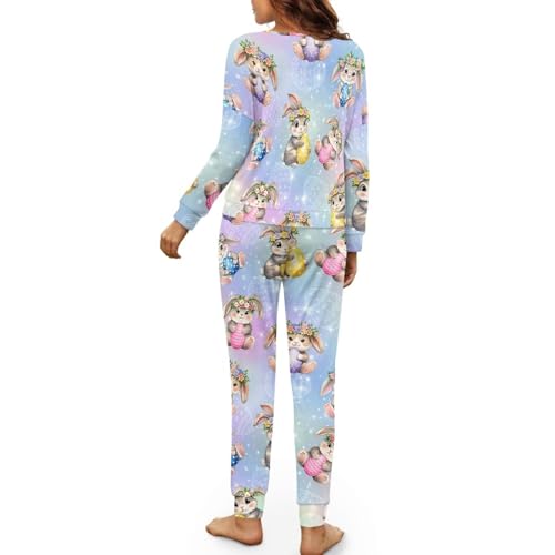 Image of Women's Pajamas Set Soft 2 Piece Loungewear Long Sleeve Pj Set Matching Sleepwear with Pockets for Women Plus Size