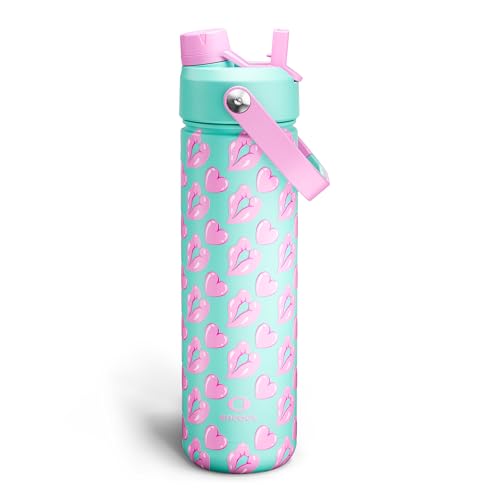 Image of ENCOOL Insulated Water Bottle with Straw Stainless Steel Water Bottle, Leak-Proof, BPA-Free, Keeps Cold for 24 Hours for Sports, Travel, School (26 oz, Kiss Love Violet x Mint)