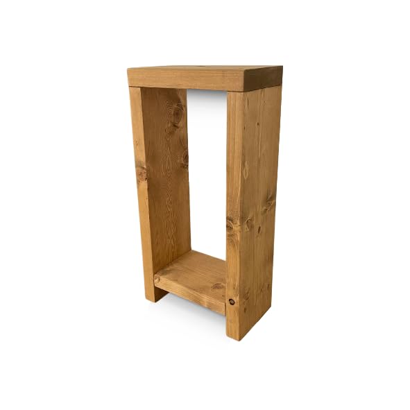 BLU CoastEling Solid Wood Side Table, Narrow Hallway Table with Storage Shelf, Handmade Rustic Lamp Table, Small Living Room Stand, 35cm x 60cm – Medium Oak